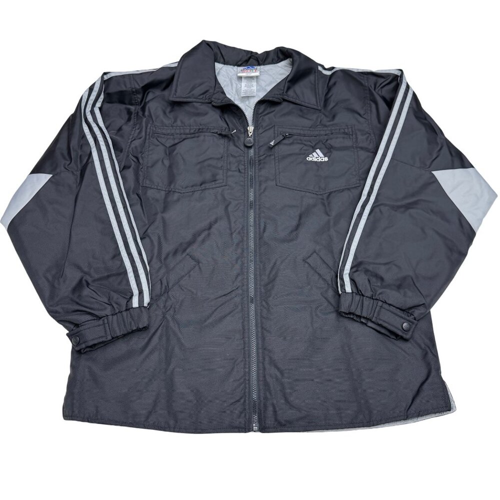 Adidas 3 Stripes Men's Insulated Black Full Zip Windbreaker Jacket, Size L